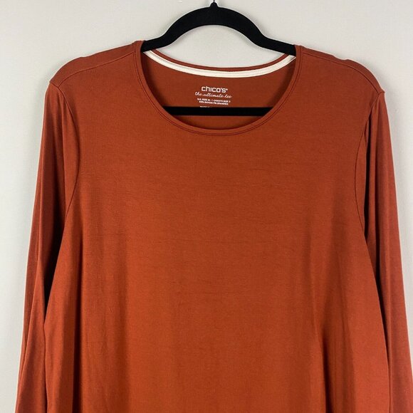 Chicos Ultimate T Shirt Womens 3 US XL Rust Long Sleeve Crew Neck - Picture 2 of 11